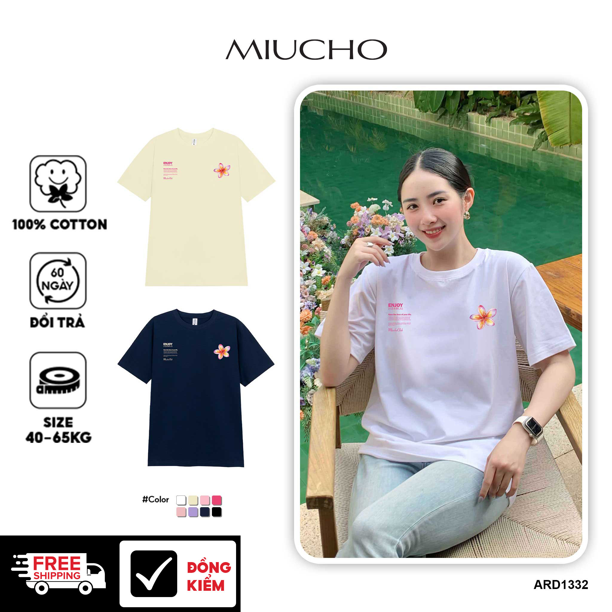 Áo thun nữ in hoa nhỏ xinh form vừa regular ARD1332 Miucho chic vải cotton in mix