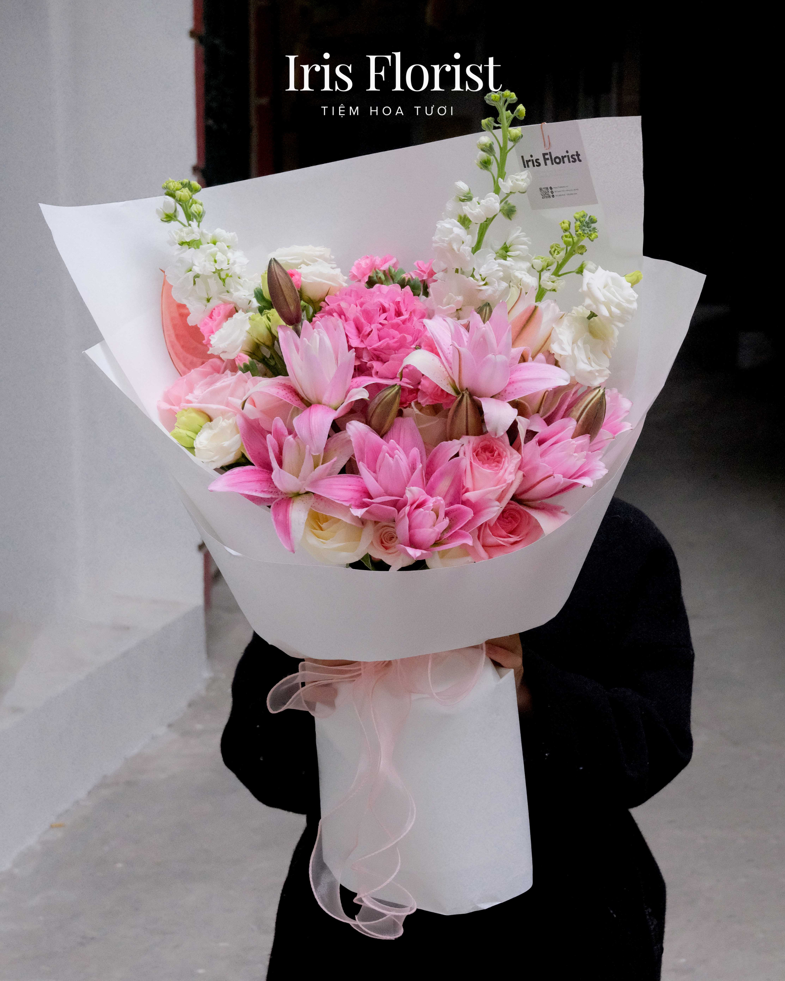 Bó hoa ly hồng mix - Size L