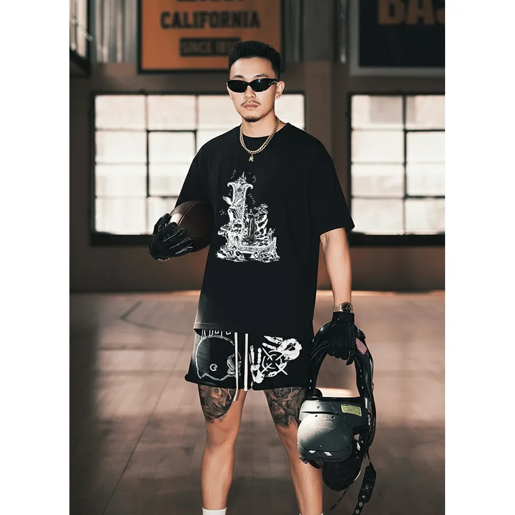 Áo thun nam form rộng Miucho Iconic vải cotton thoáng mát co giãn 2 chiều in chữ cái L 2757_thumbnail_2