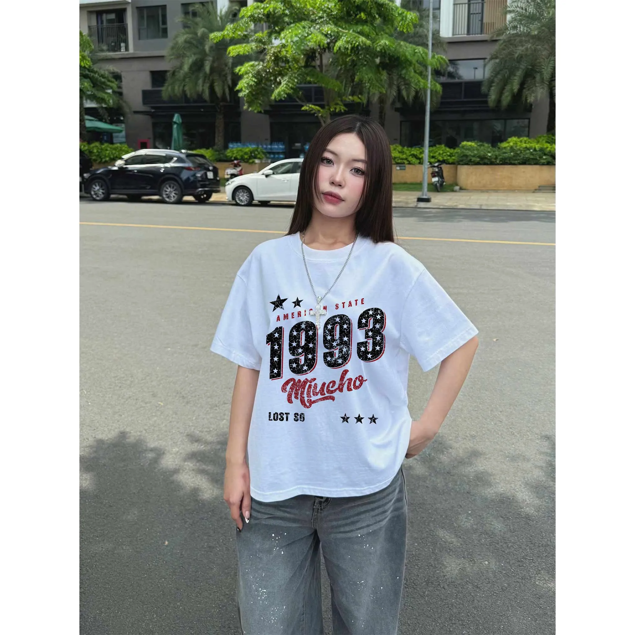 Áo thun nam nữ form boxy in năm 1993 Miucho 2545 chất vải cotton 2c cao cấp thoáng mát in mix_thumbnail_2