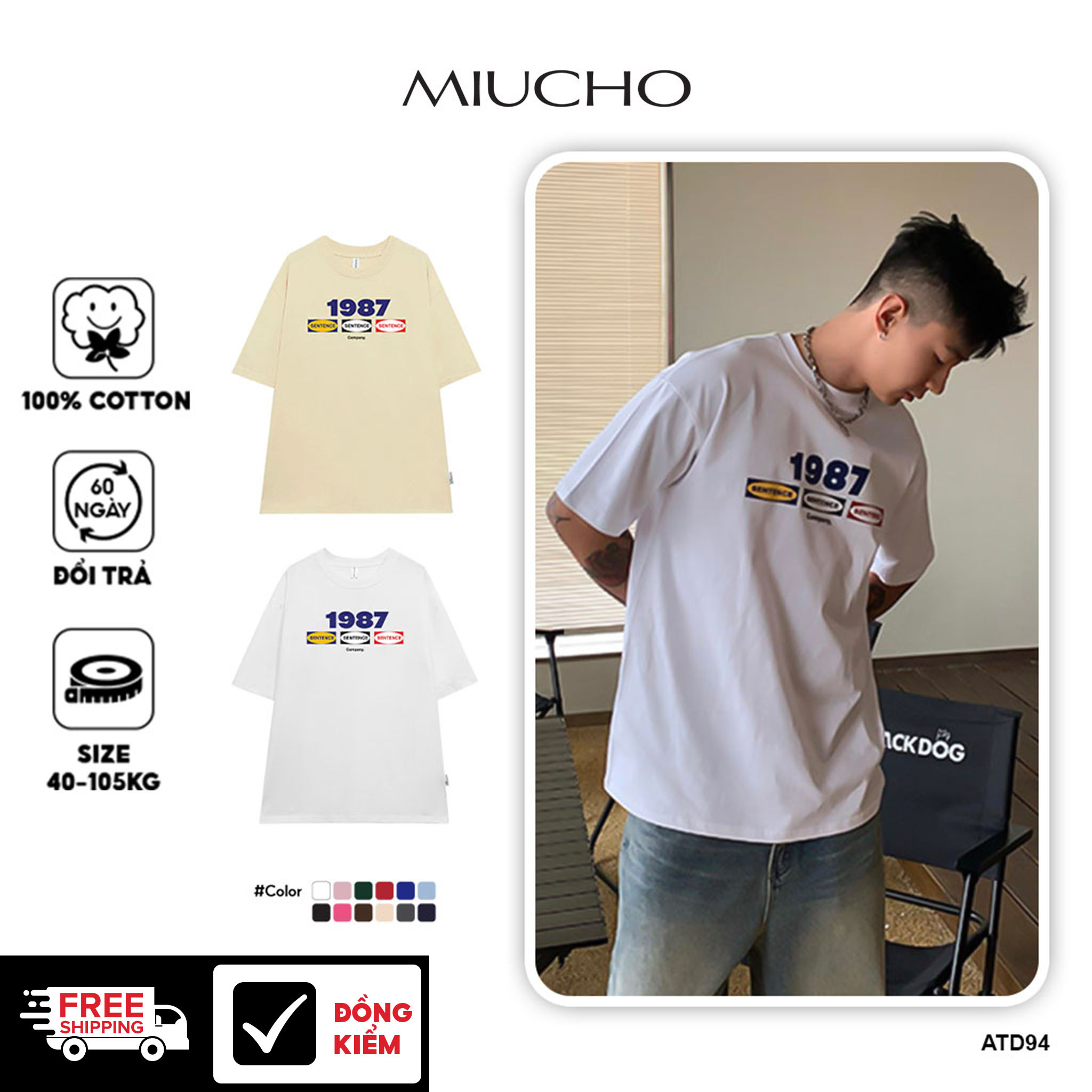 Áo thun nam form rộng ATD94 tay ngắn kiểu hàn quốc unisex vải cotton Miucho Man in Typography_thumbnail_1