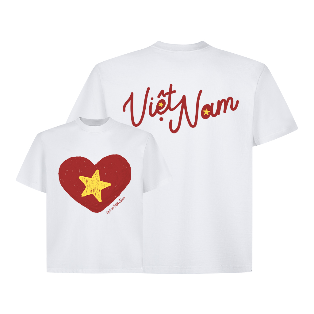 Áo thun Việt Nam hình tim form boxy AXD2447 Miucho vải 100% cotton co giãn thoáng mát cổ tròn in mix_thumbnail_0