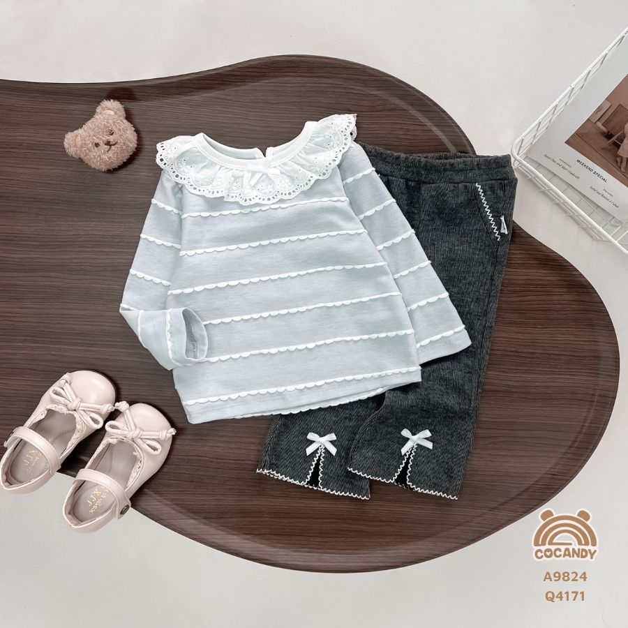 Áo dài XANH sóng nhún bèo cổ