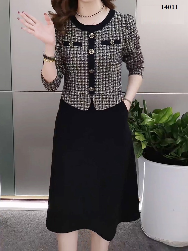 14011-Đầm xuông tay dài kẻ sọc cổ tròn kết nút  (thun lụa in)FREESHIP_thumbnail_1