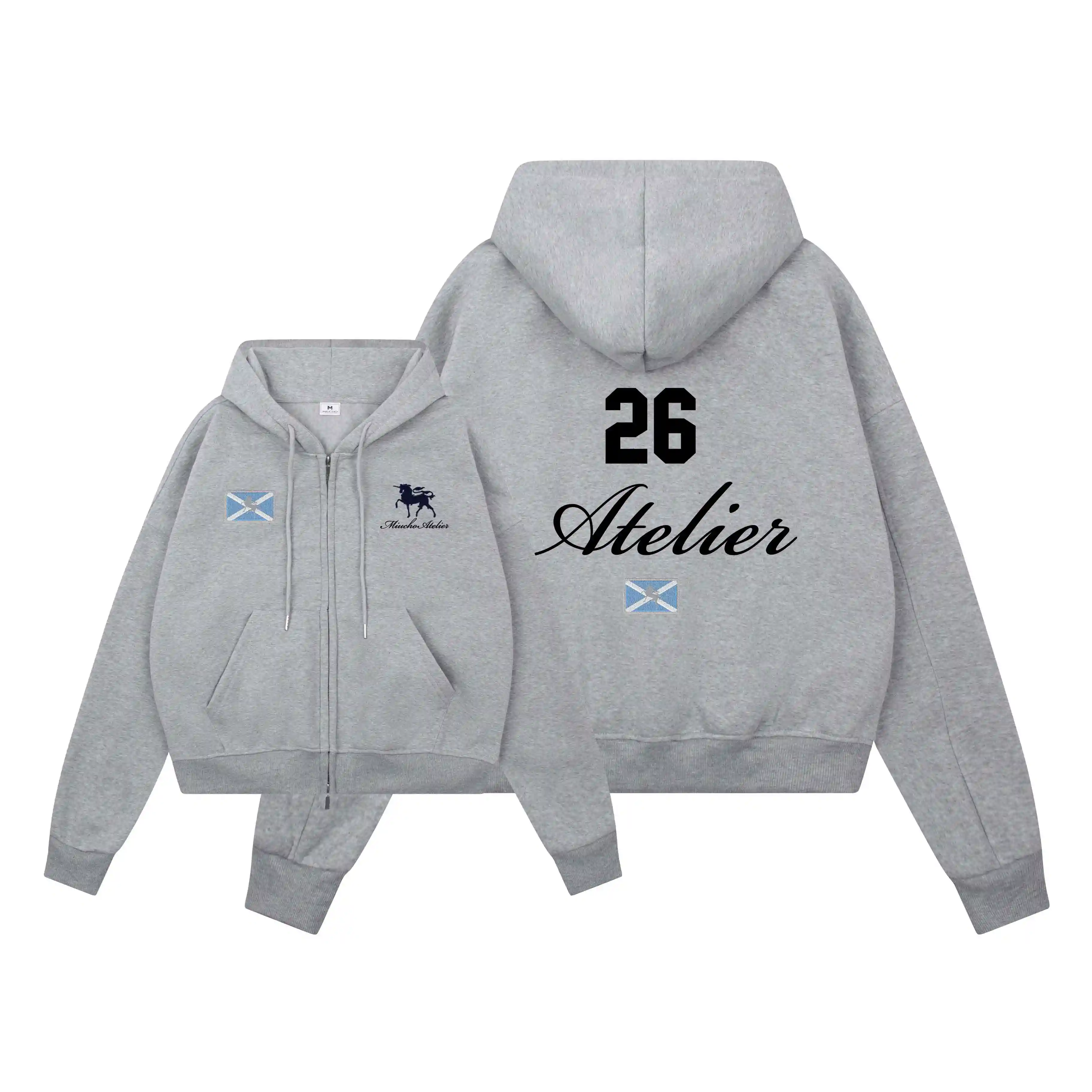 Áo hoodie zip boxy unisex Miucho Club nỉ 2 da mềm mại thoáng mát thấm hút tốt Atelier in mix 2726_thumbnail_0