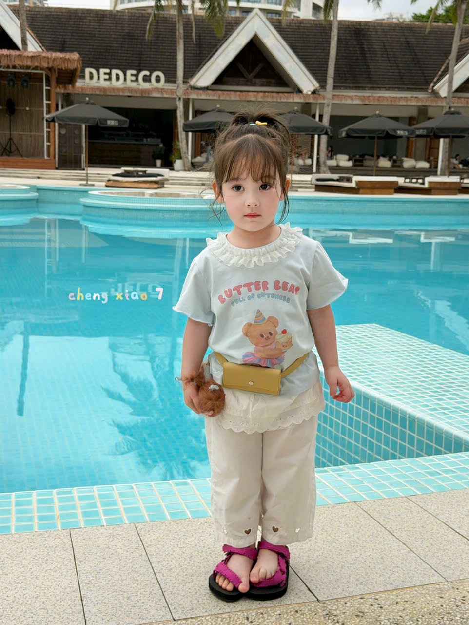 CX54 - Áo cotton in gấu Butter Bear cổ bèo xanh hãng CX7