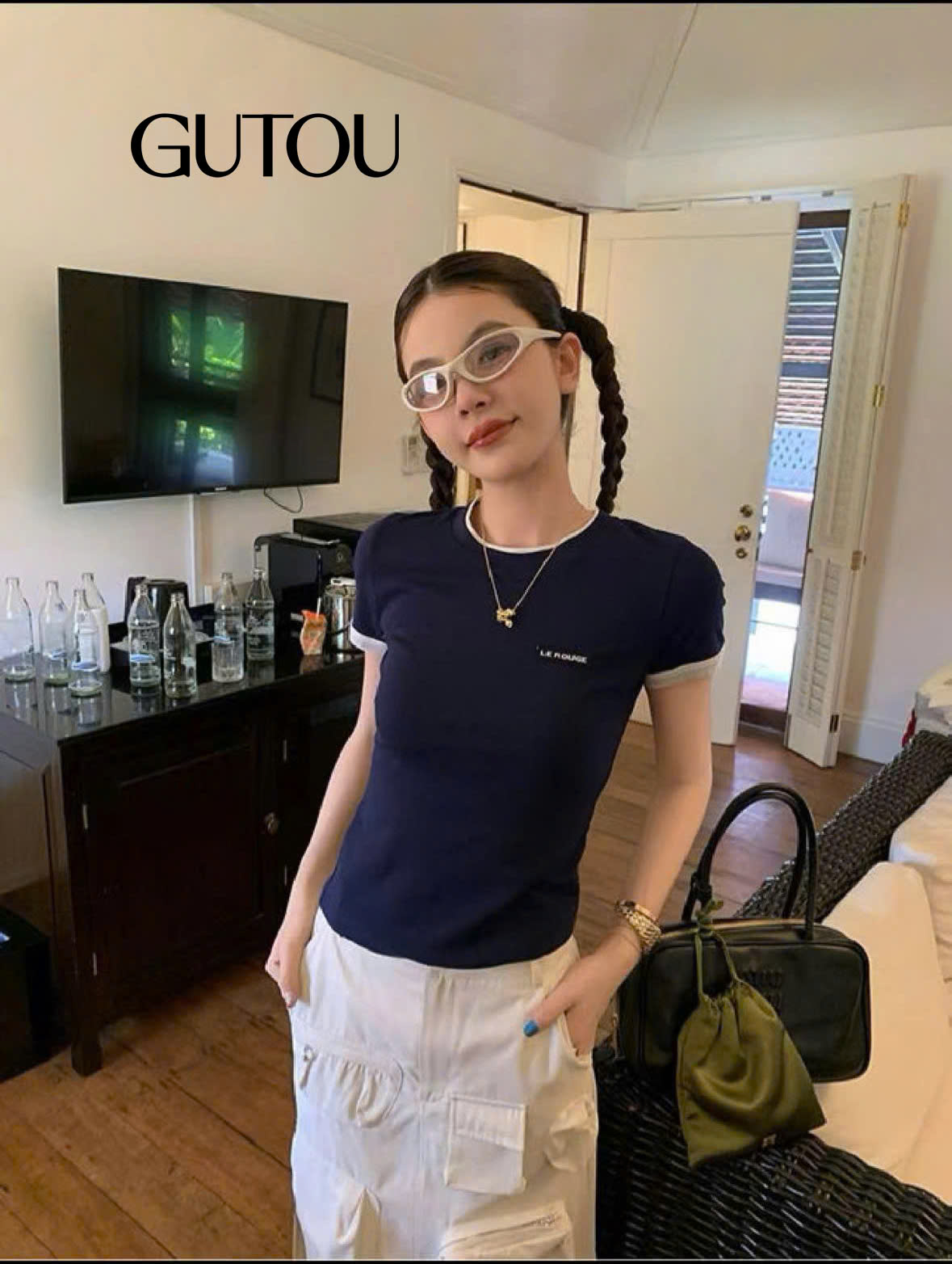 [GUTOU] Áo Thun Tay Ngắn Viền Màu