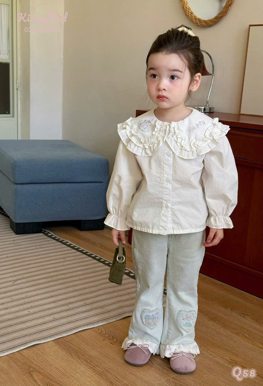 (Q58) Quần bò mềm xanh nhạt gấu bèo thêu tim hãng CX7_thumbnail_0