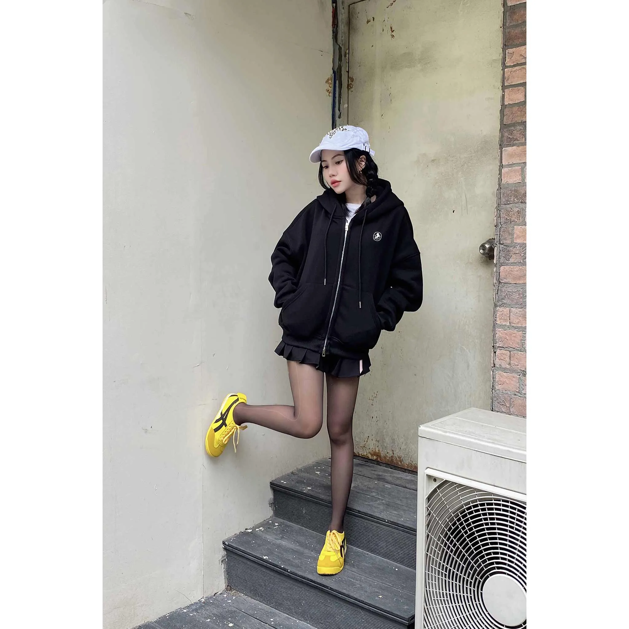 Áo hoodie zip form boxy basic dễ phối đồ 2581 Miucho vải nỉ bông cao cấp mềm mại thoáng mát_thumbnail_5