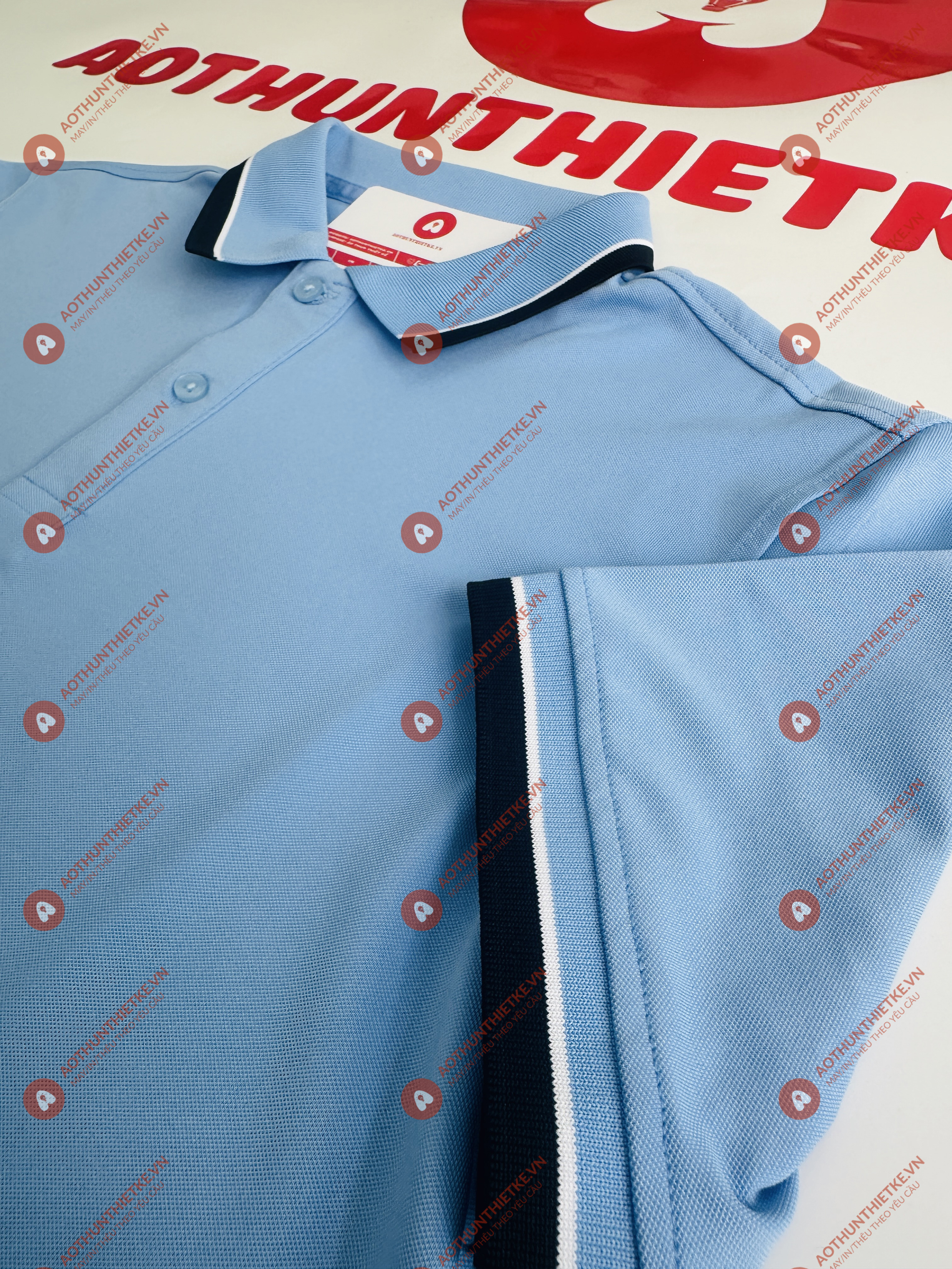 Áo Đồng Phục Polo 2 Sọc Xanh Biển_thumbnail_2