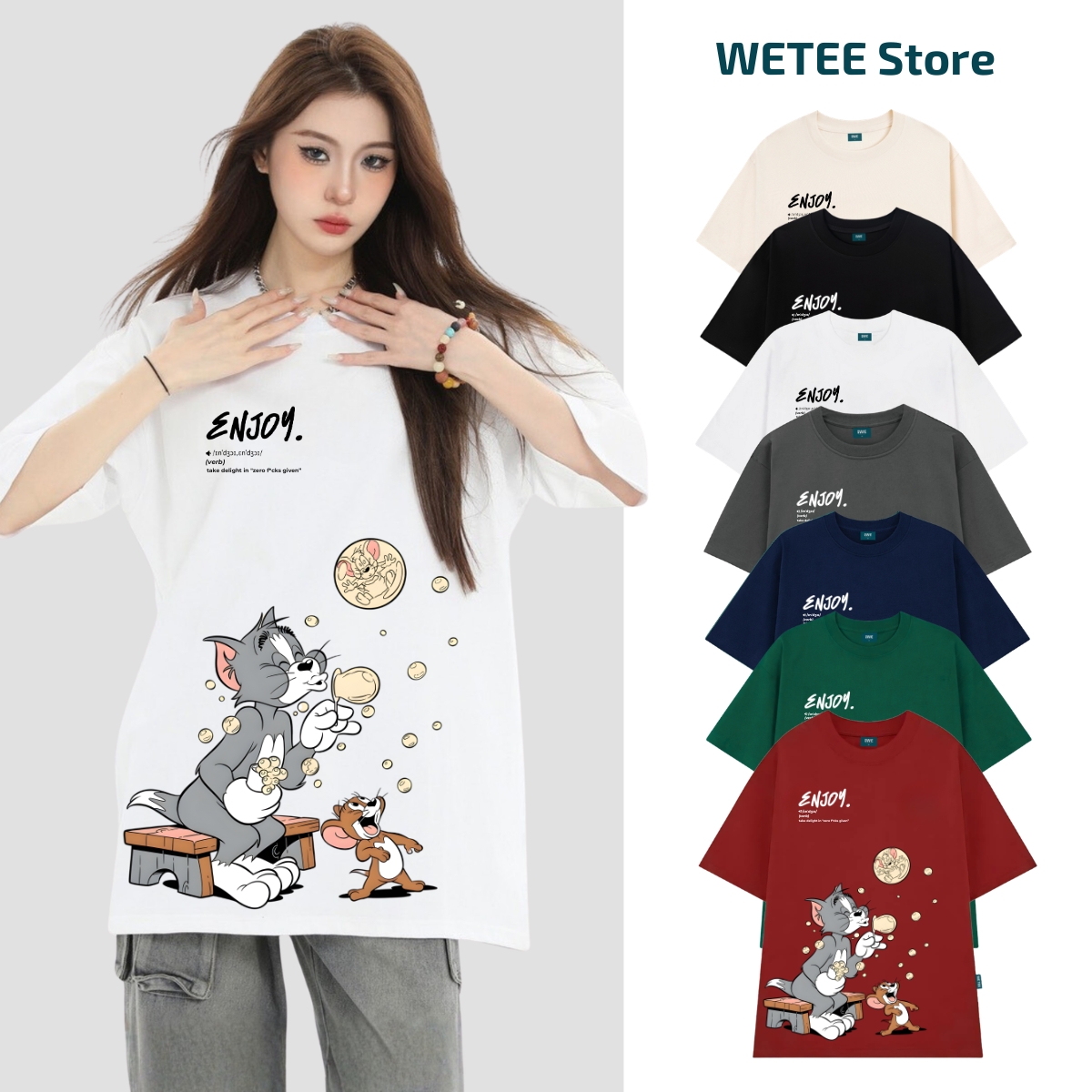 Áo thun unisex UX30-1186 ENJOY Tôm&Jelly thổi bong bóng dáng oversized local brand WETEE