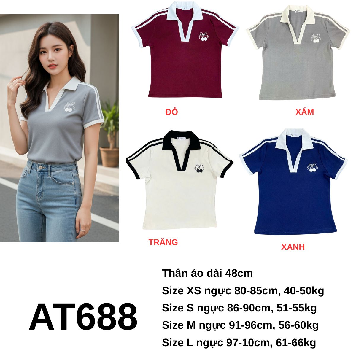 AT688 Áo thun cổ bẻ - crop