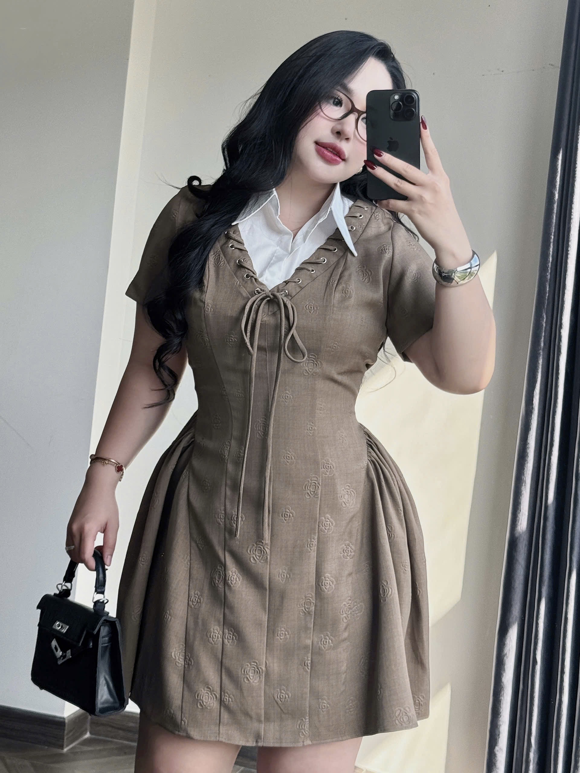 Đầm cổ sơ mi kiểu dáng A phồng bigsize DA153 dành cho nàng béo mập từ 55-95kg_thumbnail_7