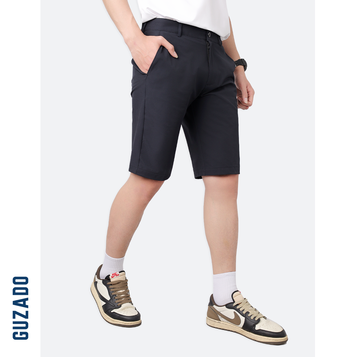 Quần Short Tây Âu Nam GUZADO Kaki Giữ Form Cạp Cúc GSR15_thumbnail_4