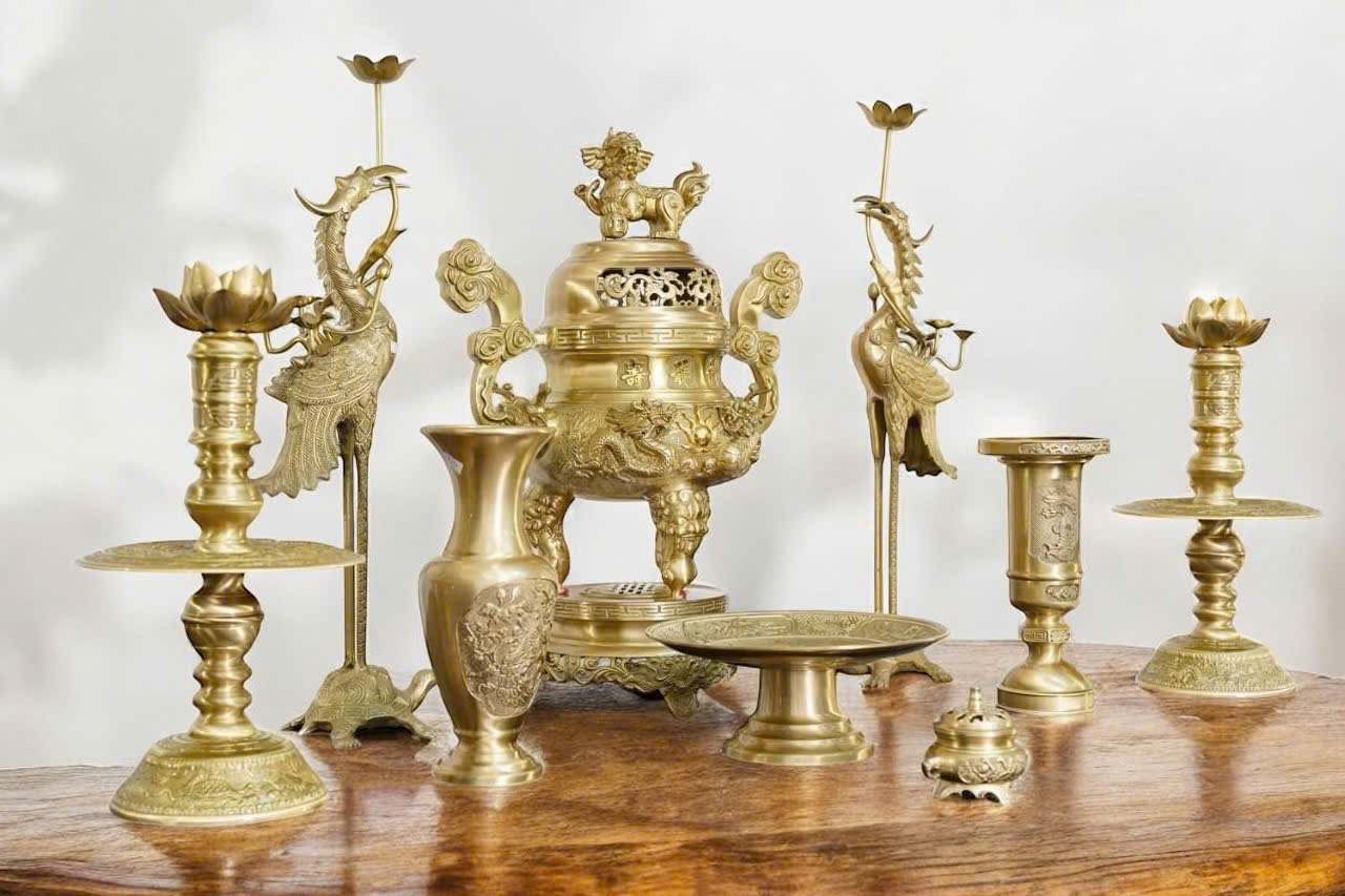 Bộ ngũ sự song long KT cao  65  chữ Hán hoa văn mộc kèm phụ kiện_thumbnail_1