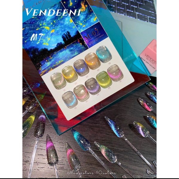 Set sơn gel - 10 màu - mắt mèo kim cương - VENDEENI - mã M07