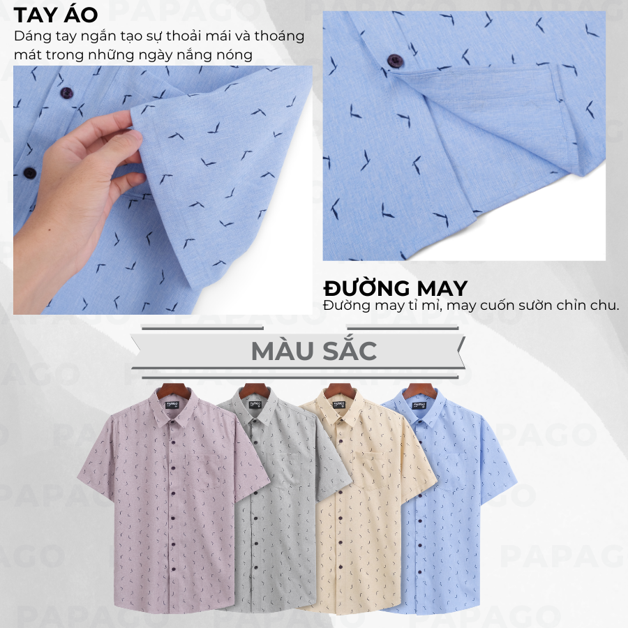 Áo sơ mi Trung niên lai bầu vải xô đũi in họa tiết đơn giản - P24SNHT011_thumbnail_5