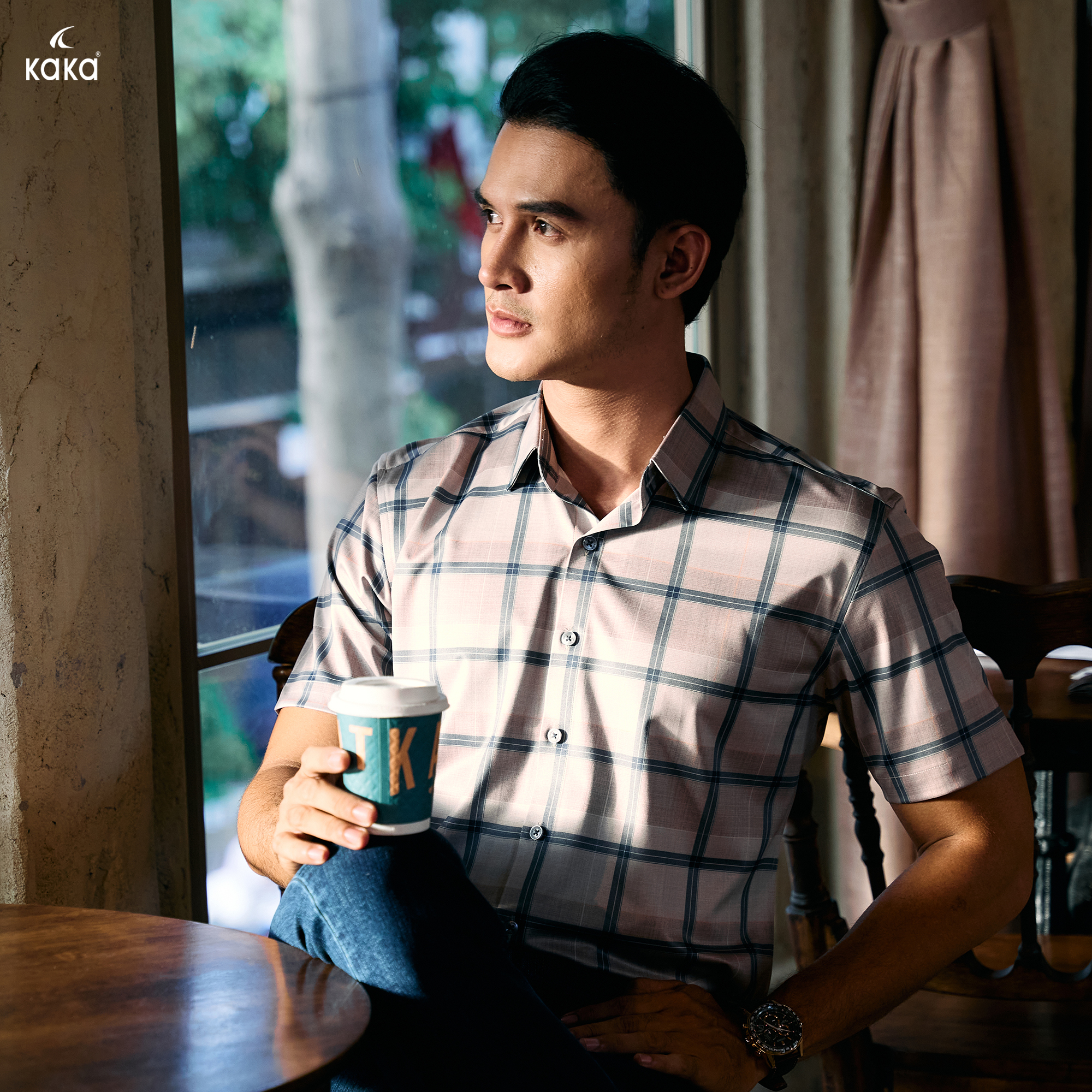 Áo Sơ Mi Kaka Bamboo co giãn sọc ô lớn