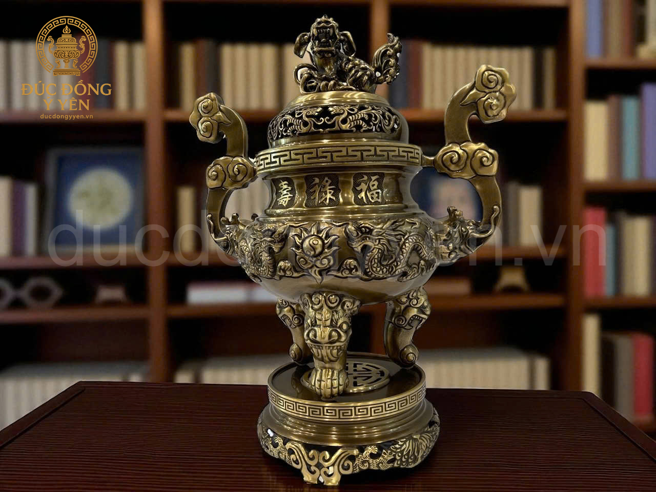 Bộ Bộ đỉnh thờ cao 60cm chạm hoa văn rồng đúc đồng vàng_thumbnail_1