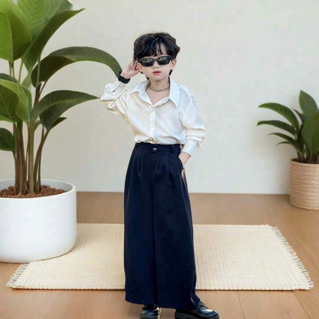 Set Mangto Form Rộng, Sơ Mi Lụa Kem Dành Cho Bé Trai, Bé Gái_thumbnail_7