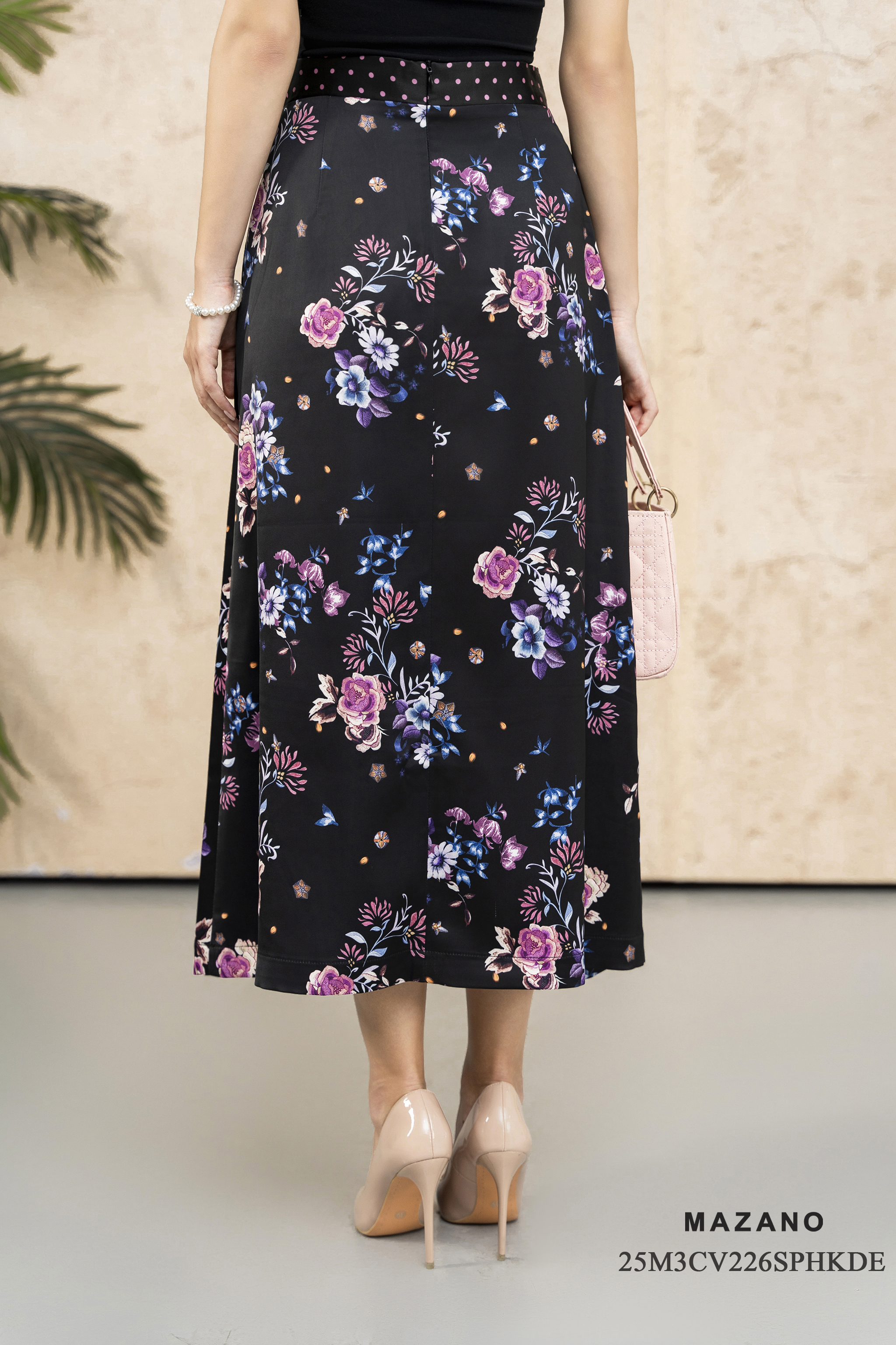 Chân váy dài Vải lụa dày In họa tiết sang trọng Cạp cao Dáng chân rủ dài Dài đến mắt cá chân_thumbnail_1