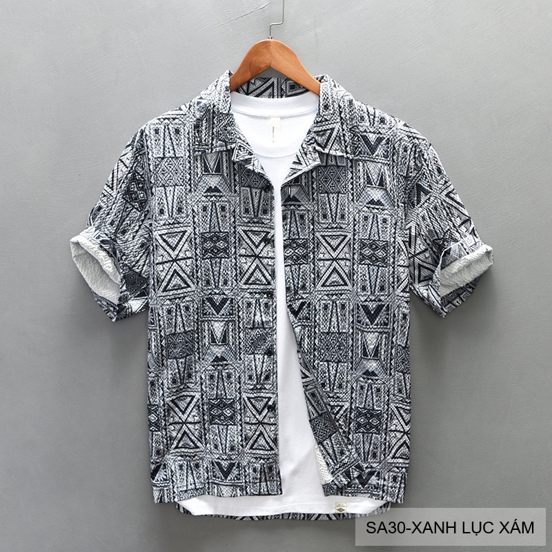 SA30 - Áo sơ mi nam ngắn tay in hoa kiểu Nhật, chất liệu polyester mềm mại, phong cách tươi tắn_thumbnail_16