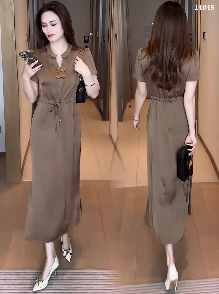 14845-Đầm  lụa suông cổ tàu eo rút dây cách điệu (lụa latin)_thumbnail_2