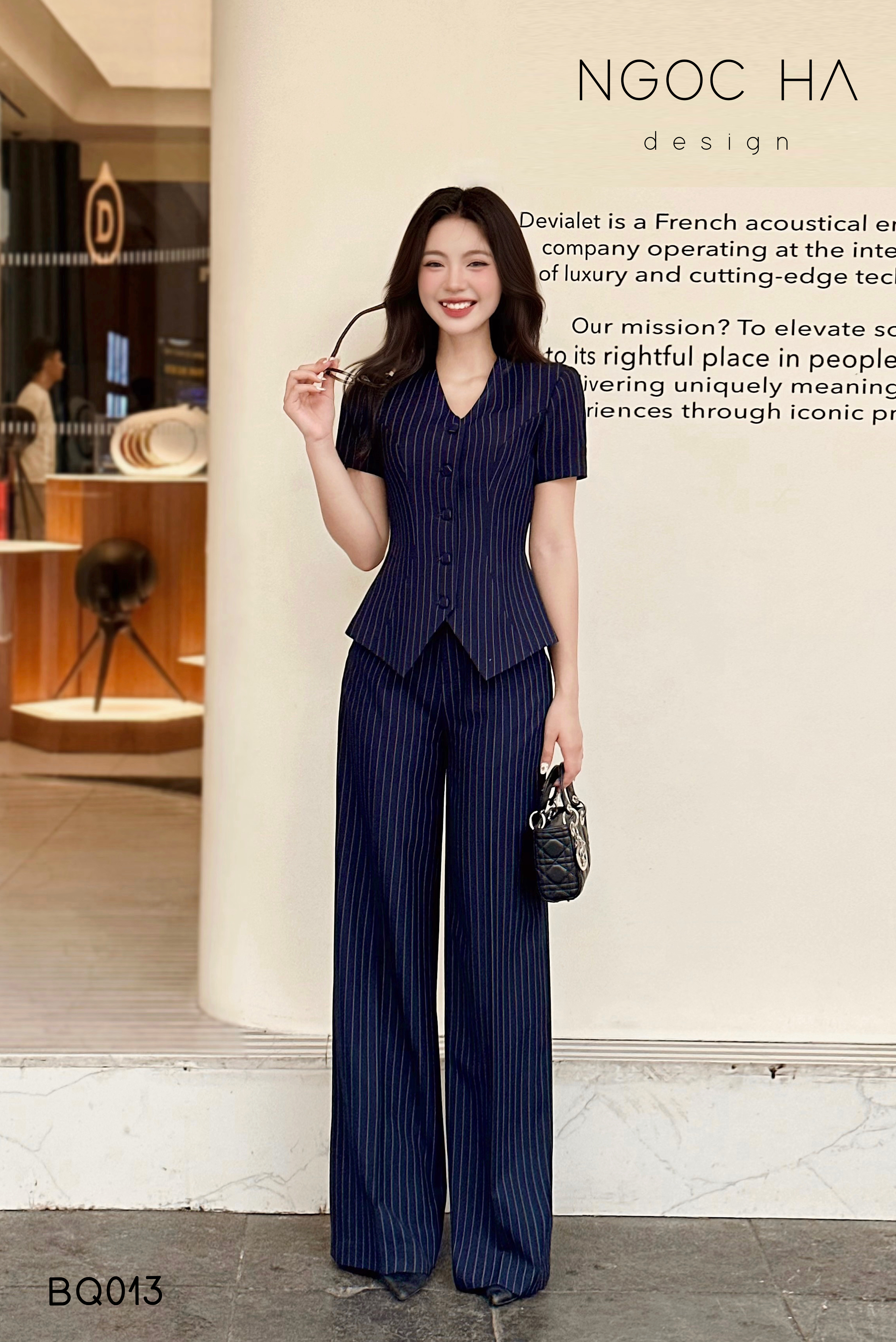 Vittoria Set_ Bộ Vest Cổ V Quần Suông Kẻ Sọc BQ013