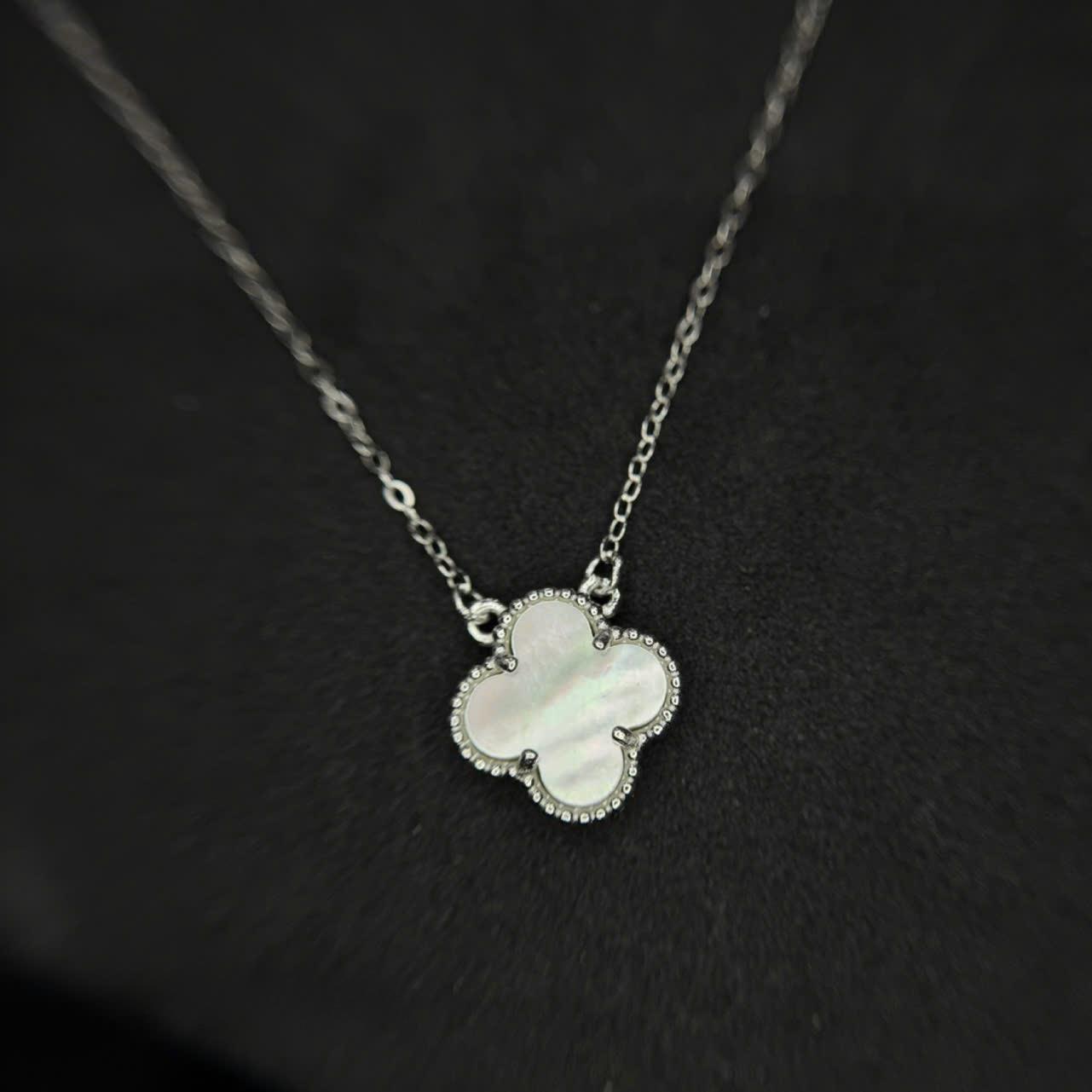 vòng cổ bạc ý xi kim charm cỏ bốn lá trắng xà cừ 12mm_thumbnail_2