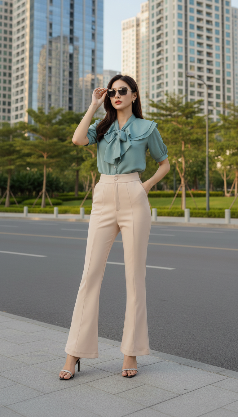 Set bộ áo kiểu cột nơ quần dài_thumbnail_4