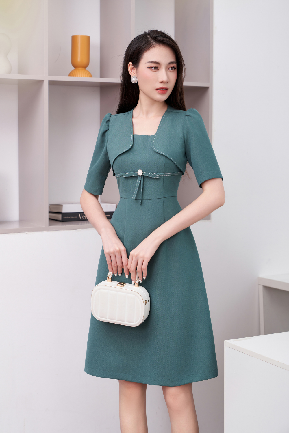 Đầm xòe xanh đá giả áo khoách ngoài_thumbnail_3