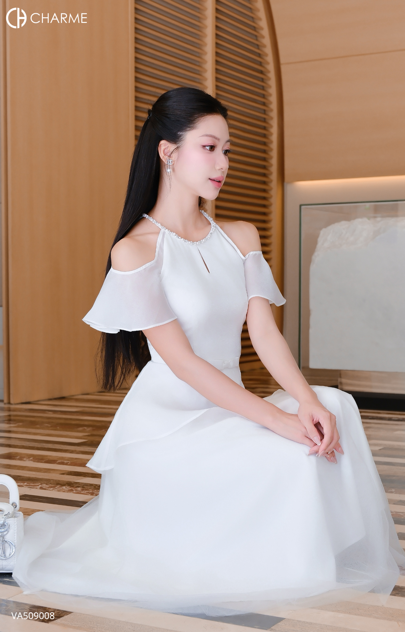 Váy cổ yếm tay bèo nơ eo_thumbnail_5