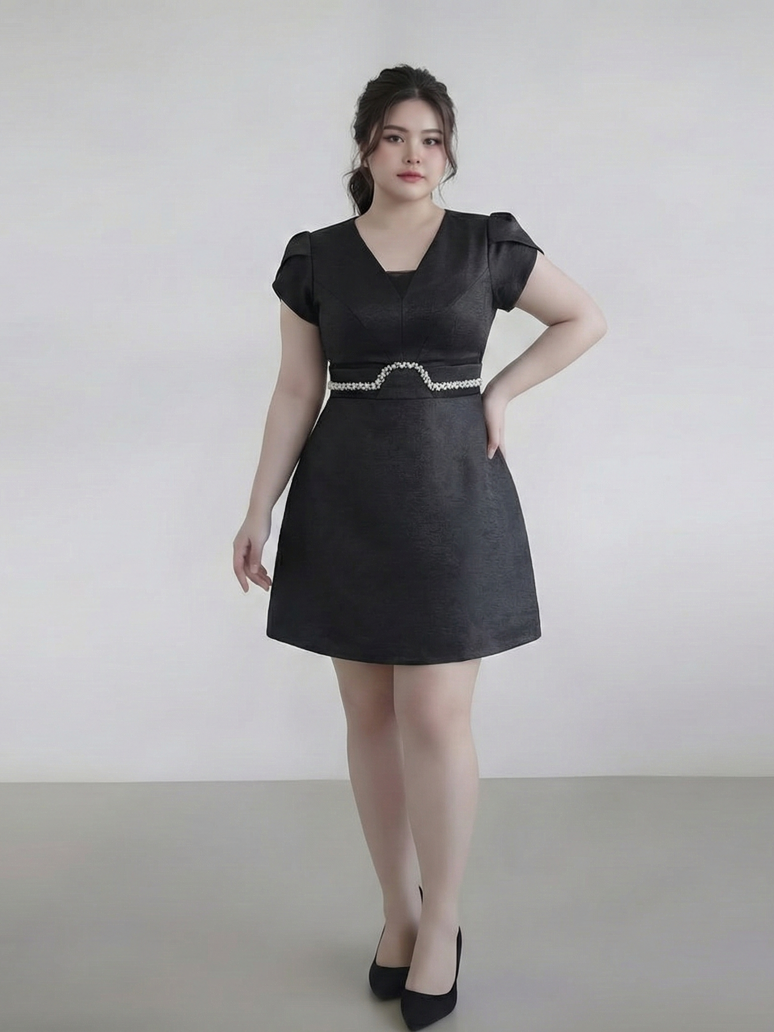 Đầm kiểu khoét eo phối lưới kiểu bigsize DA134 dành cho nàng béo mập từ 55-95kg_thumbnail_2