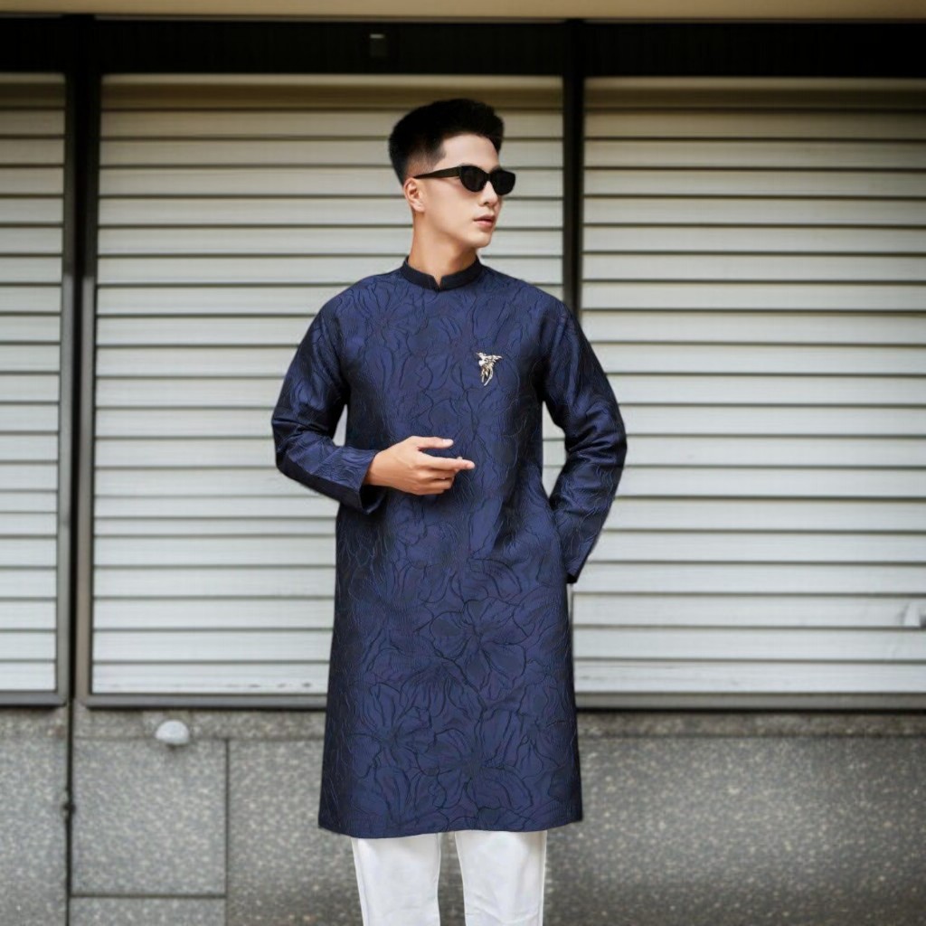 Áo Dài Nam Cách Tân Gấm Vân Dáng Ngắn Khóa Sau N002_thumbnail_2