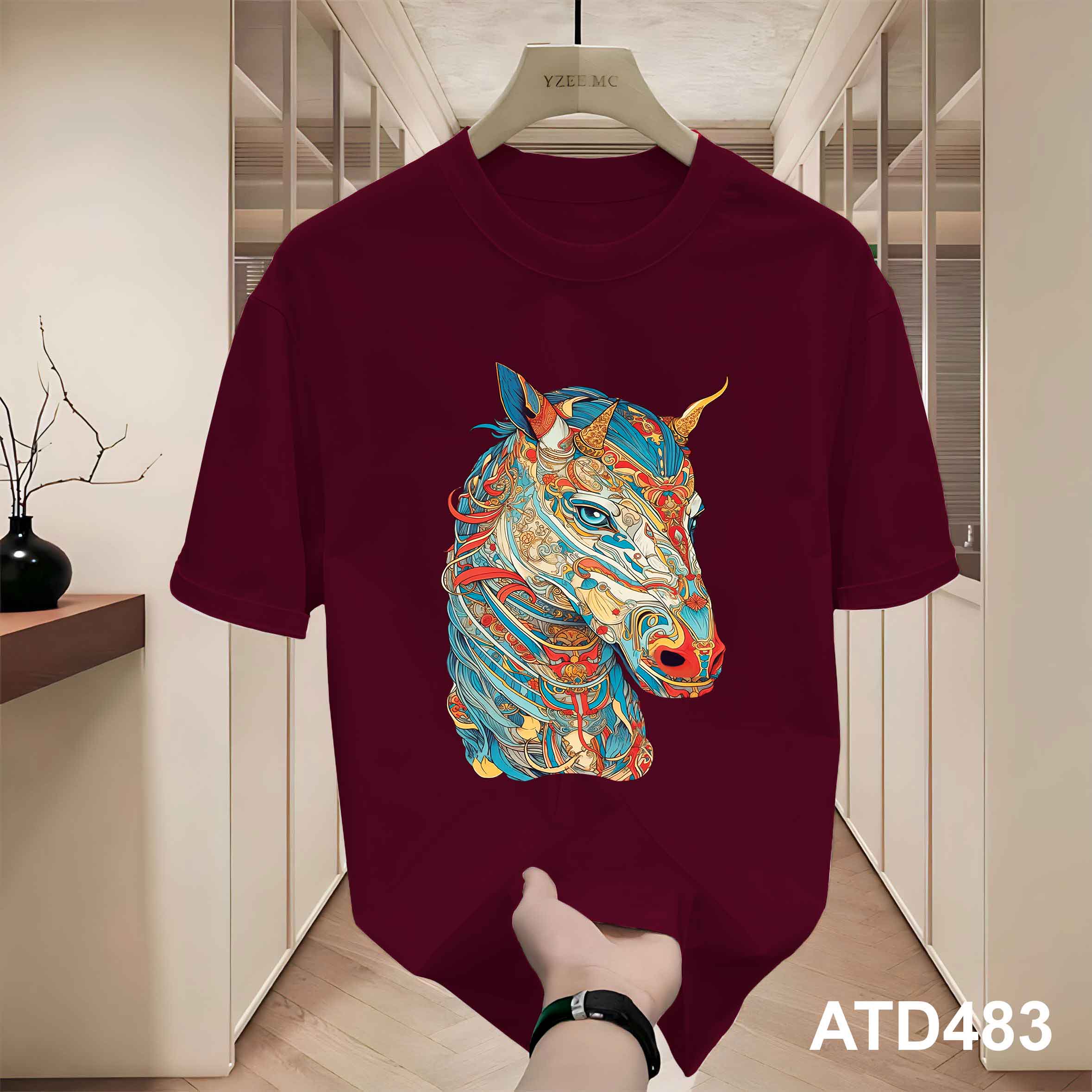 Áo thun nam form rộng 12 con giáp tuổi Ngọ ATD483 Miucho Iconic cotton cổ tròn in graphic_thumbnail_2