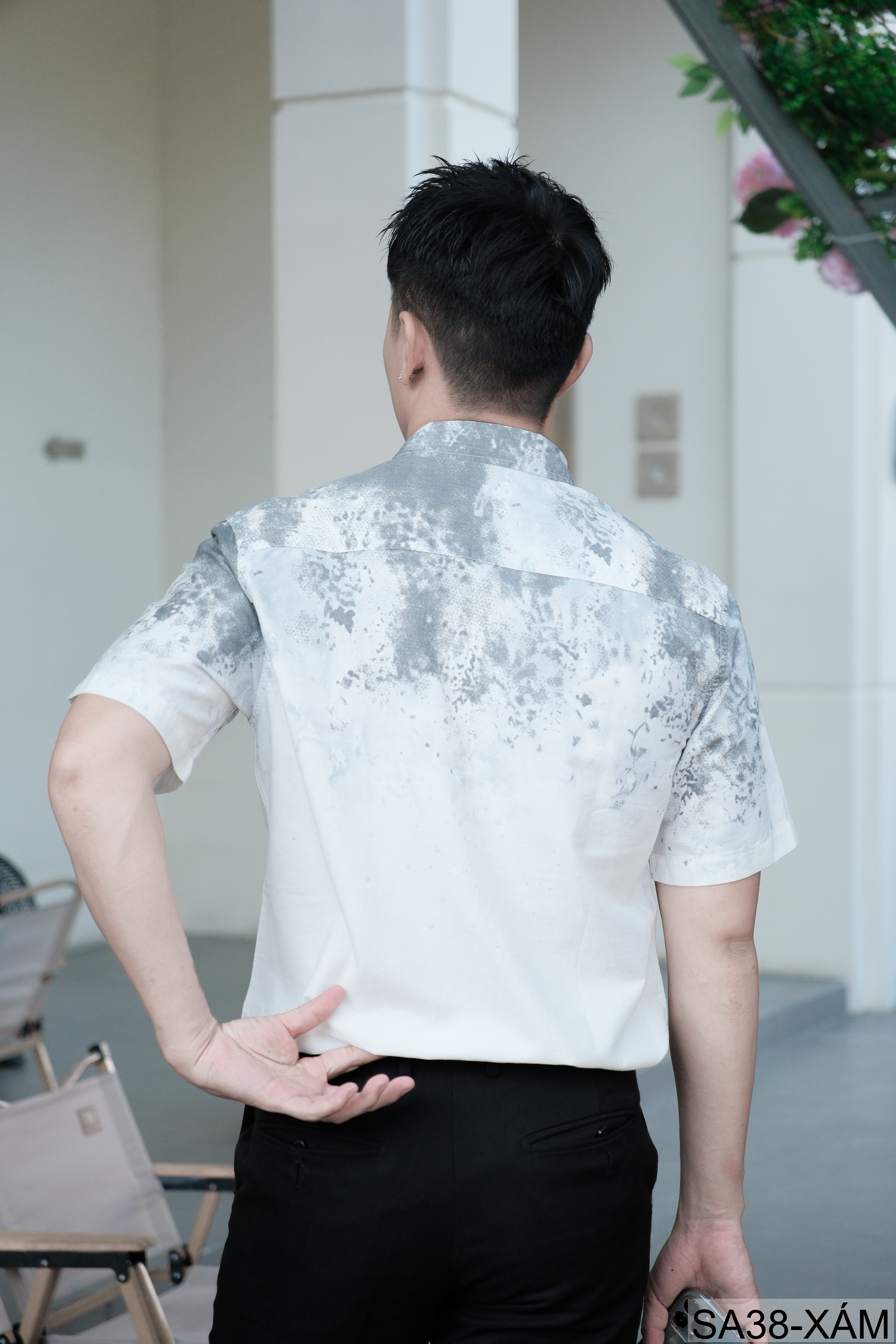 SA38 - Áo sơ mi nam tay ngắn họa tiết loang màu xanh lá và xám, phong cách trẻ trung mùa hè_thumbnail_16