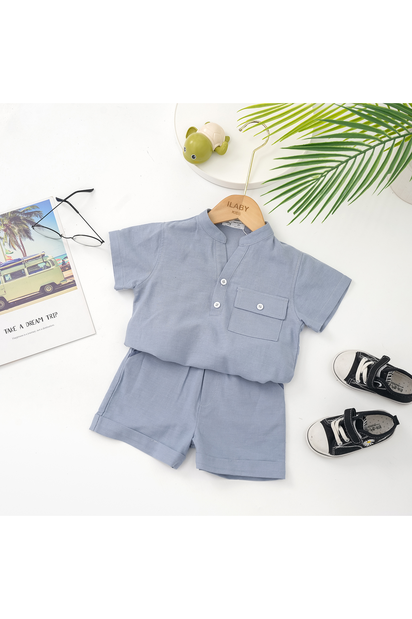 Bộ bé trai cổ trụ mở V, quần lật gấu_thumbnail_4