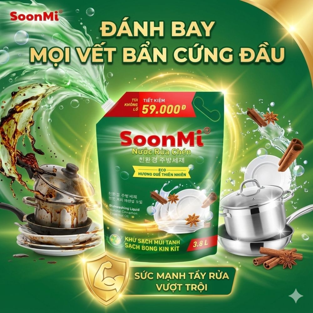 Nước rửa chén hương quế Soonmi 3L8