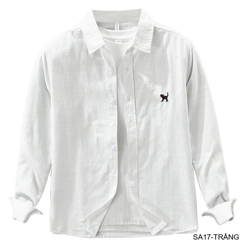 SA17 - Áo sơ mi nam dài tay thêu họa tiết mèo, form rộng, chất cotton 100%, phối sọc thời thượng_thumbnail_8