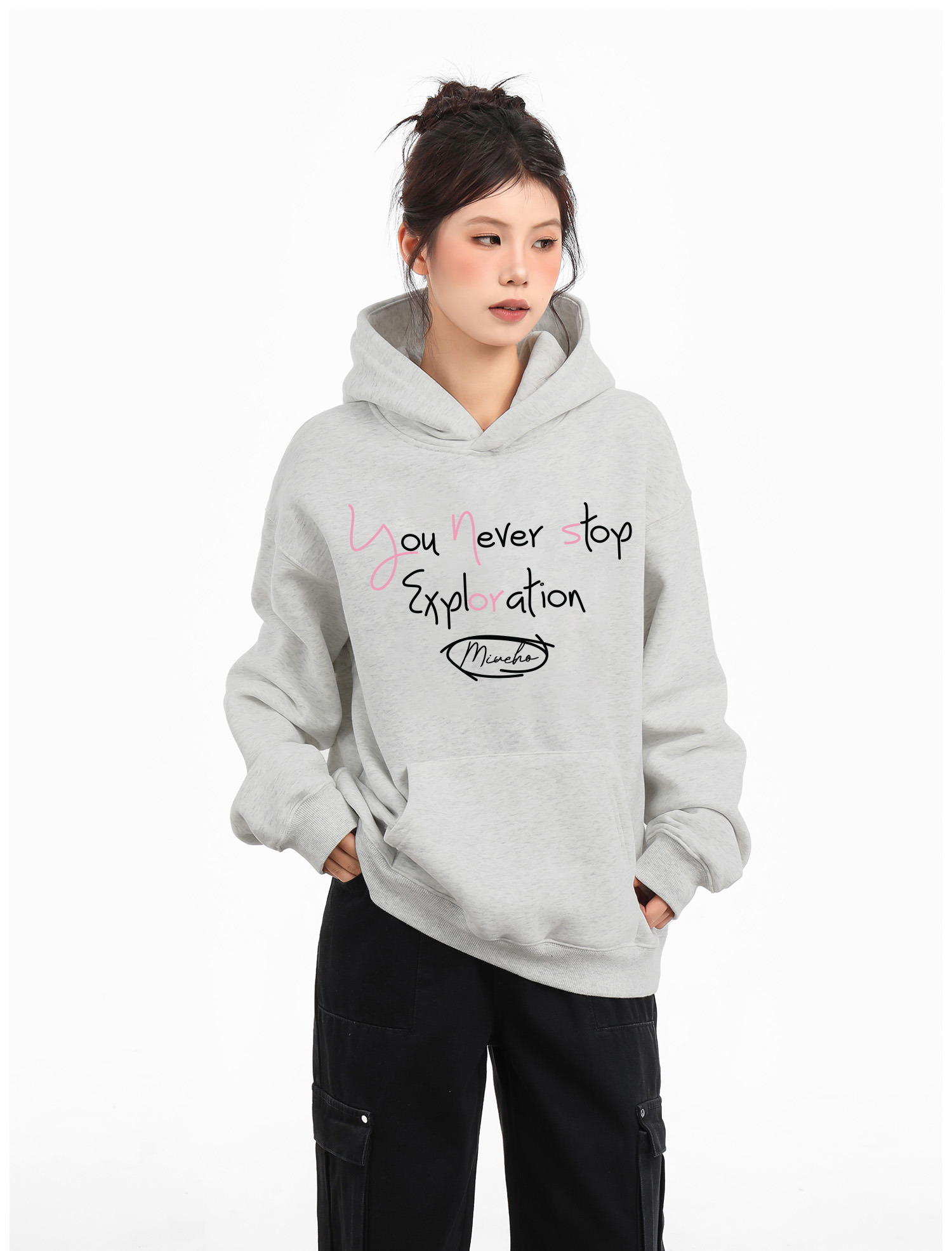 Áo hoodie nữ form rộng local brand HDD1615 Miucho vải nỉ chân cua dày dặn mũ tròn in typography_thumbnail_5