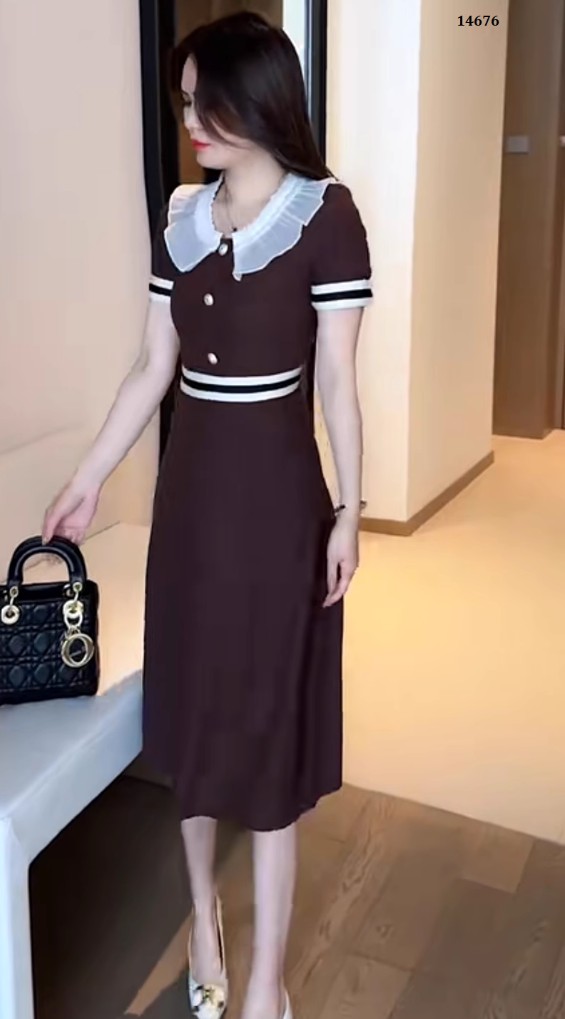 14676-Đầm xòe phối  bèo cổ  trắng cách điệu ( poly 2 da)_thumbnail_3