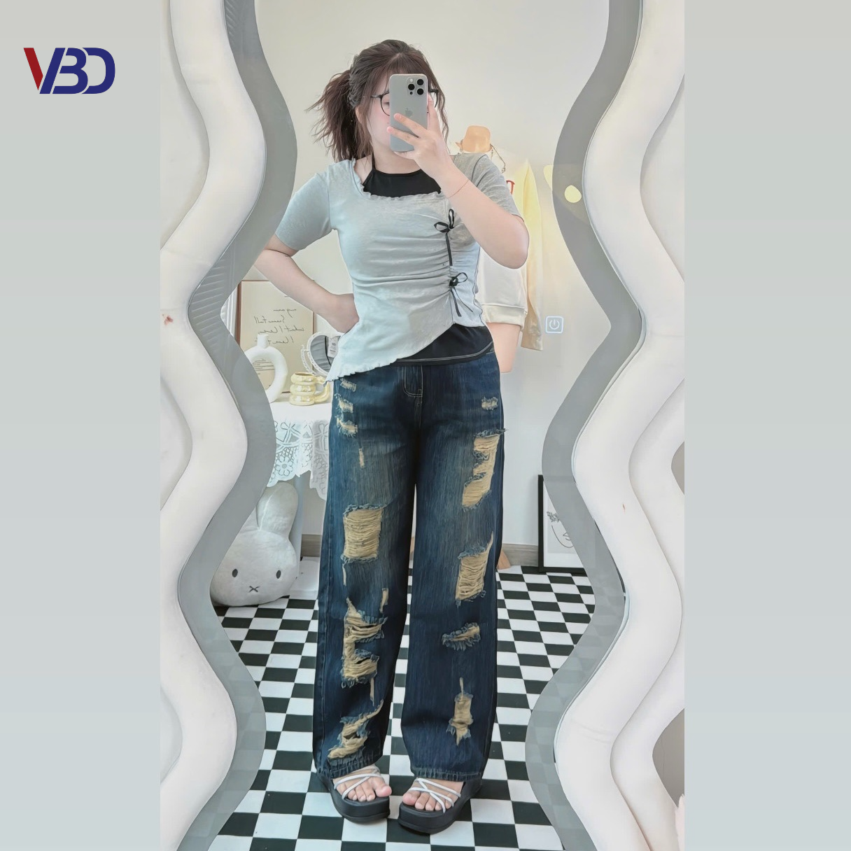 Quần jean suông rách màu mới bigsize QJ5007 dành cho nàng béo mập từ 55-90kg_thumbnail_4