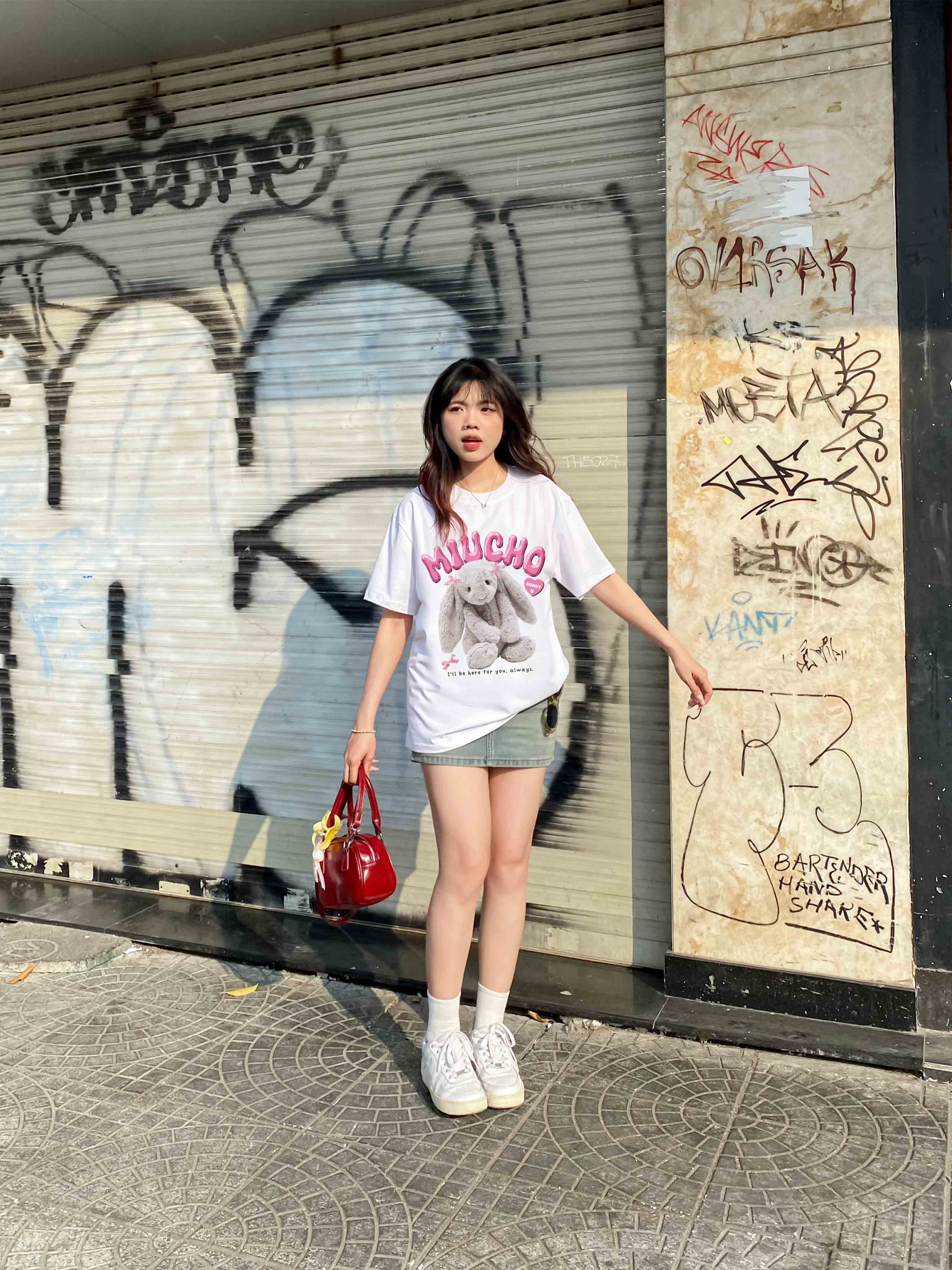 Áo thun thỏ Bunny form rộng local brand ATD1248 Miucho tay ngắn vải cotton co giản cổ tròn in mix_thumbnail_3