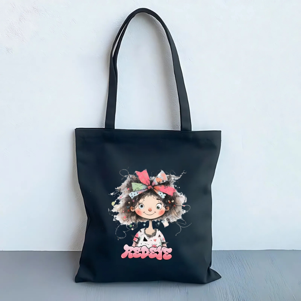 Túi tote vải canvas hình cô gái tóc xù có khóa kéo và ngăn phụ, đi học đi chơi - We Tee TOTE18_thumbnail_11