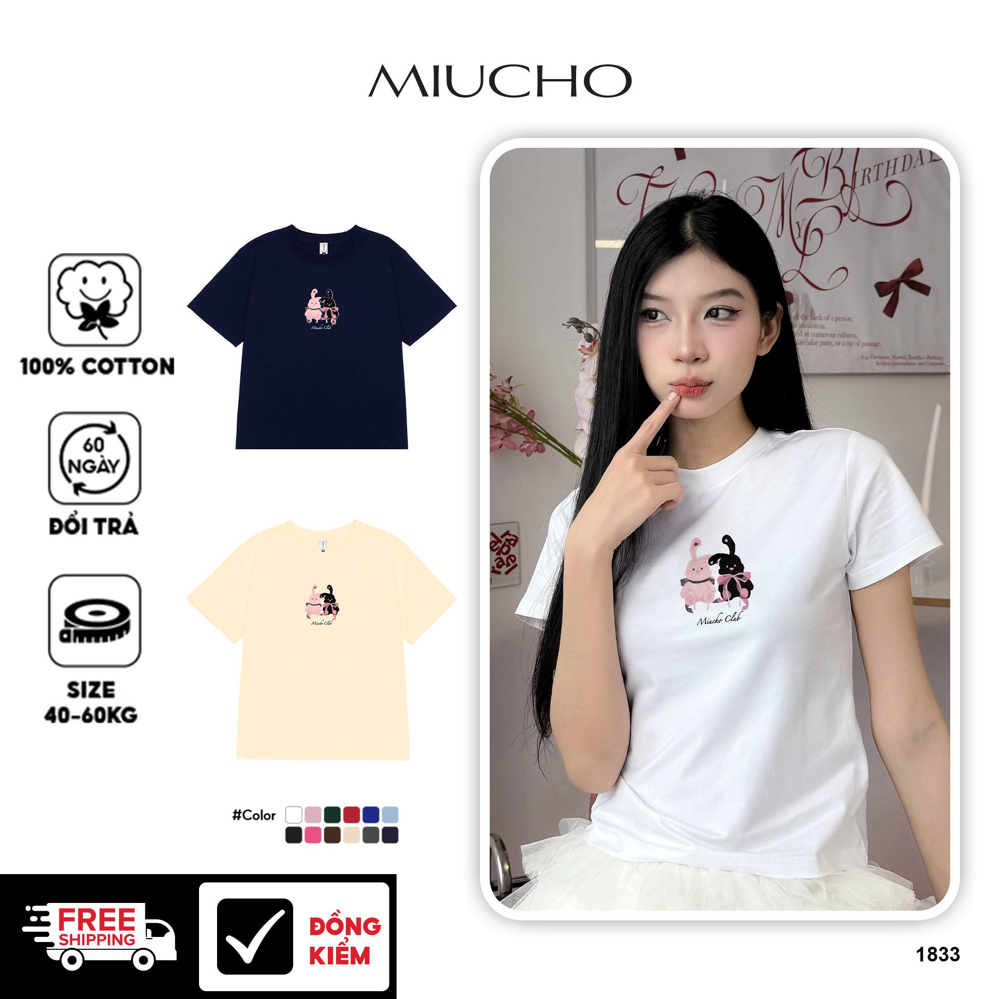 Áo baby tee tết cổ tròn vải cotton 4c co giãn thoáng mát 1833 Miucho in mix