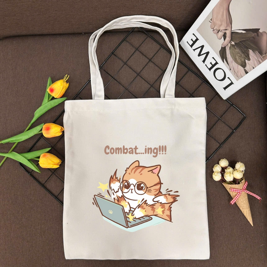 Túi tote vải canvas in hình mèo cute có khoá kéo và ngăn phụ, đi học, đi chơi - TOTE16_thumbnail_7