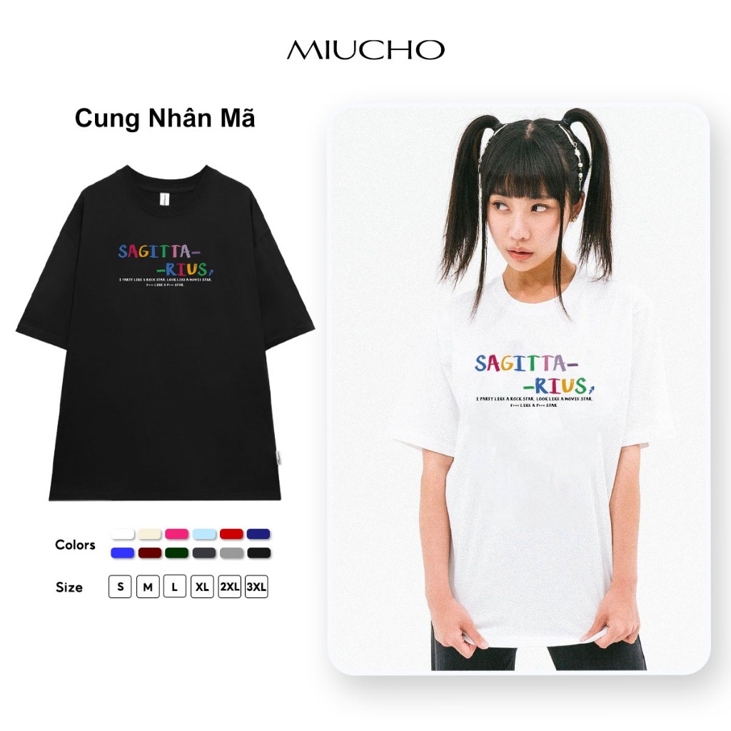 Áo thun nữ form rộng ATD380 cung hoàng đạo Nhân Mã SAGITTARIUS Miucho cotton cổ tròn in typography_thumbnail_1