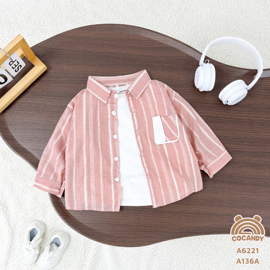 Áo dài sọc HỒNG TRẮNG túi ngực TRẮNG cúc_thumbnail_2