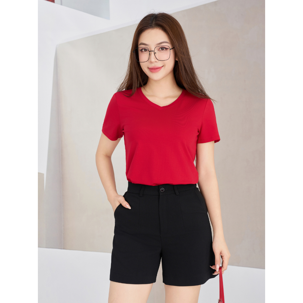 [Form Vừa] Áo phông cổ tim dáng suông vừa - Áo thun nữ cổ V màu trơn thun cotton 4 chiều - PH403308_thumbnail_0