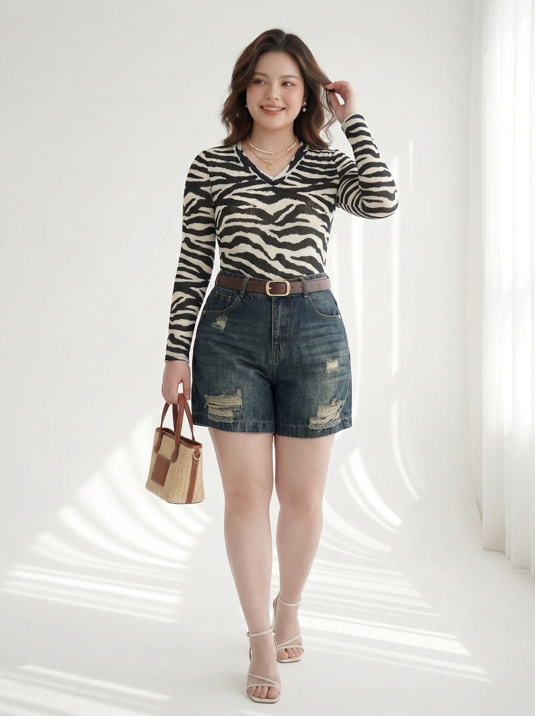 Quần short jean ngố rách lưng thun bigsize QSJ56 dành cho nàng từ 55-90kg